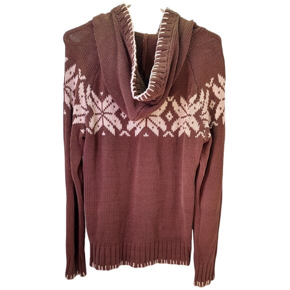 Relativity Brown Knit Snowflake Hoodie Sweater Size XL Nordic Preppy Boho Winter - Picture 2 of 6